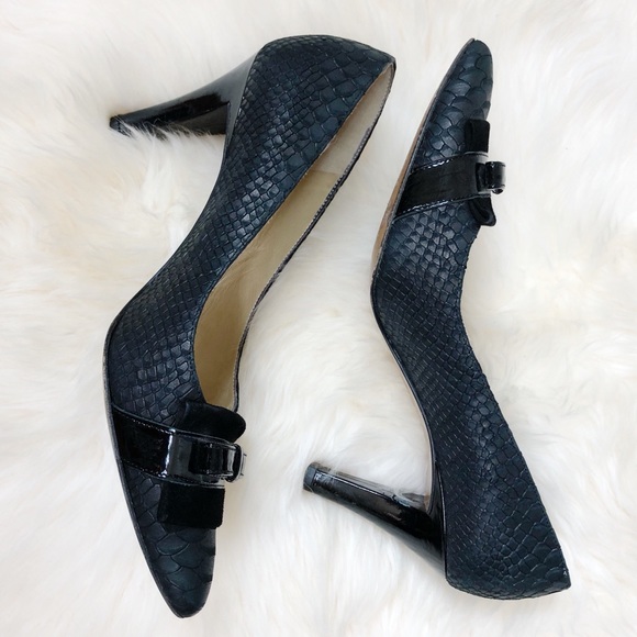 Peter Kaiser Black Snake Skin Suede Bow Heels 9.5 - Picture 5 of 8